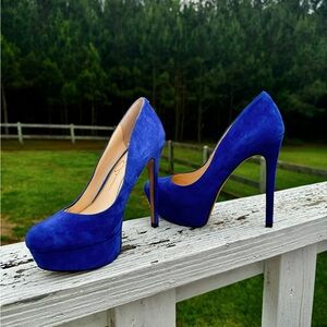 Jessica Simpson platform blue suede shoes